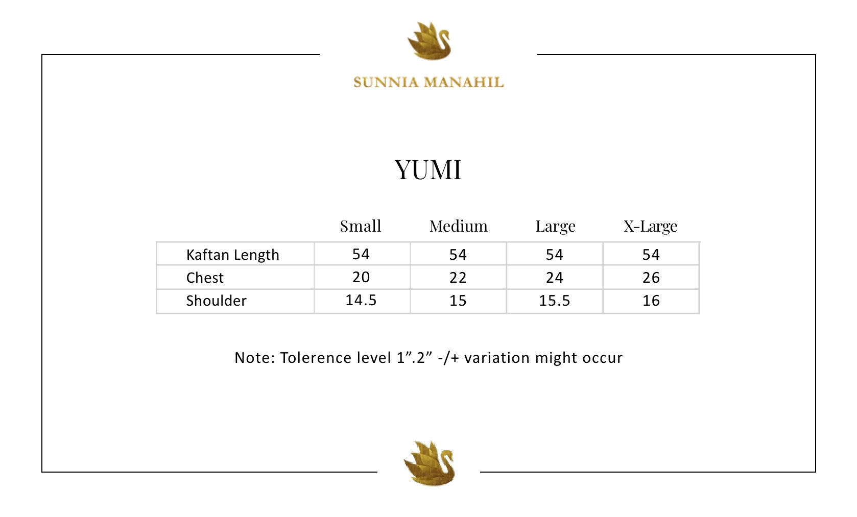 Size Chart for Luxus Luxury Pret '25 - Yumi