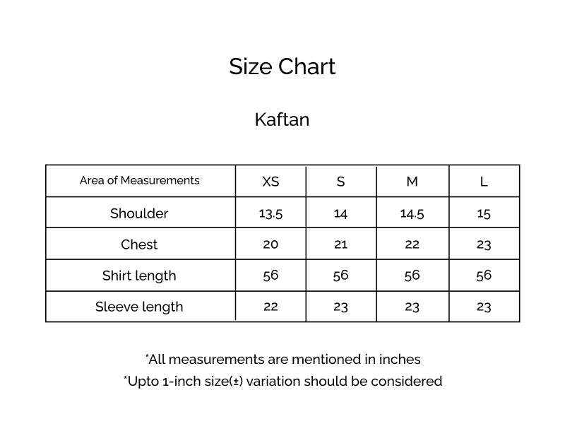 Size Chart for Ramadan Edit '26 - Dora