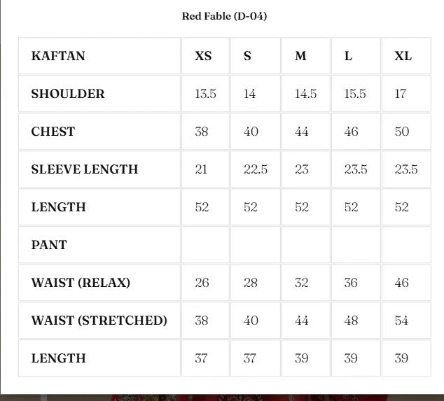 Size Chart for Nurae '26 - Red Fable (D-04)
