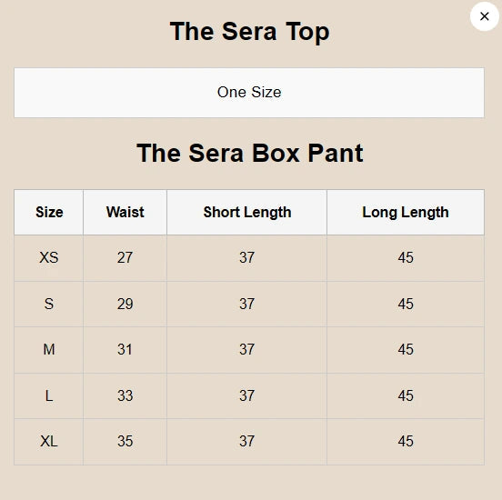 Size Chart for Fall Luxe '25 - The Sera Off Shoulder