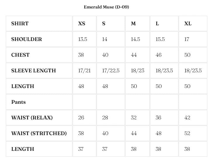 Size Chart for Nurae '26 - Emerald Muse (D-09)
