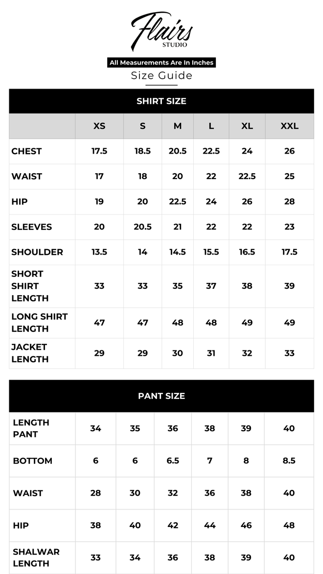 Size Chart for The Eid Duo '26 - Snowflakes