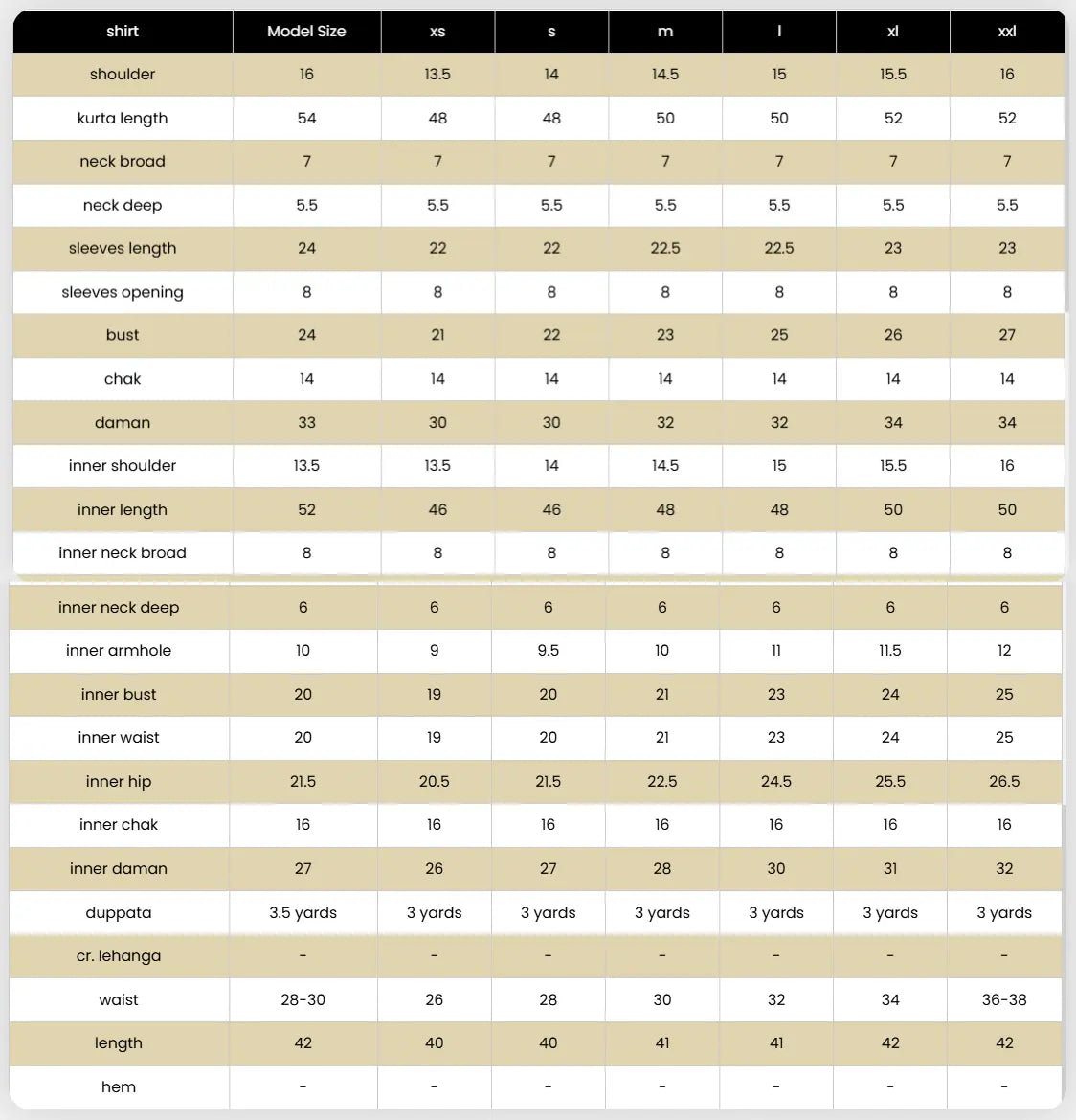 Size Chart for New Drop '25 - DW-17