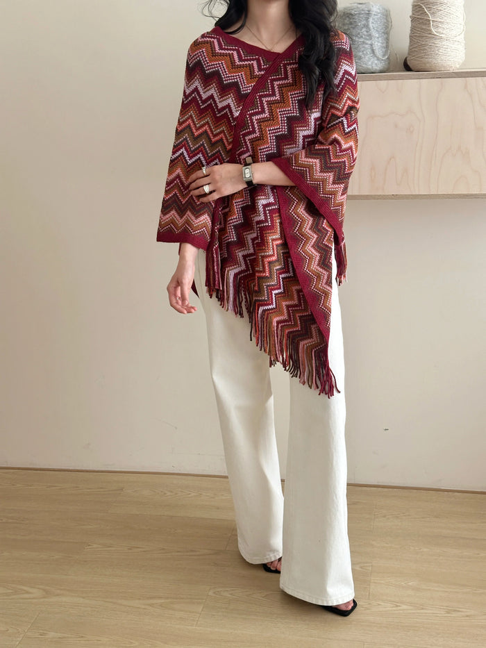 New In '25 - Kai Zig Zag Chevron Knitted Cape - second image