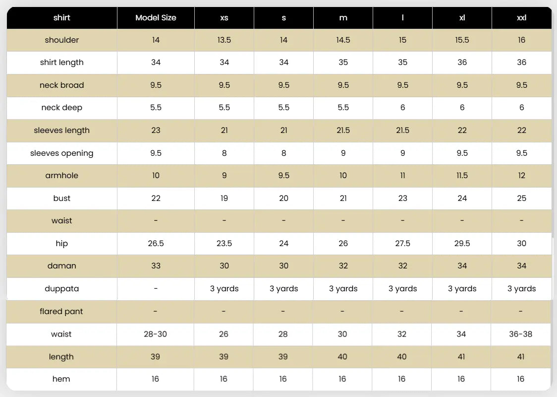 Size Chart for New Drop '25 - DW-06
