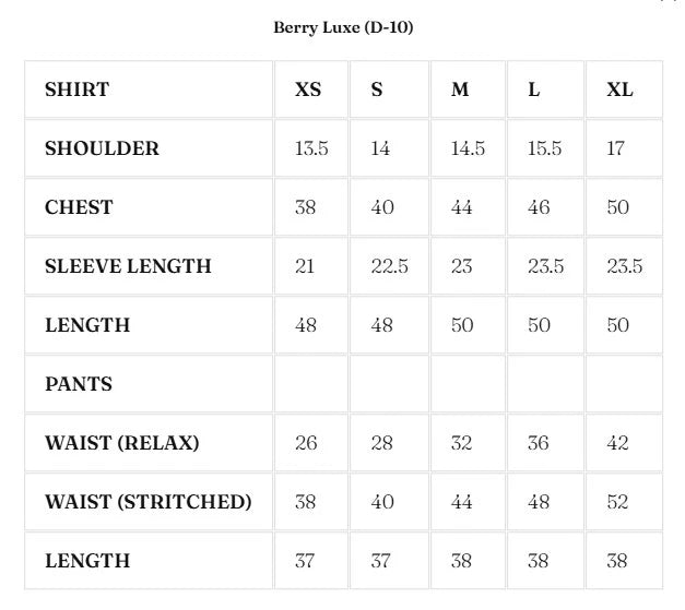 Size Chart for Nurae '26 - Berry Luxe (D-10)