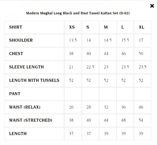 Luxe Edit '25 - Modern Mughal Long Black and Rust Tassel Kaftan Set (D-02)