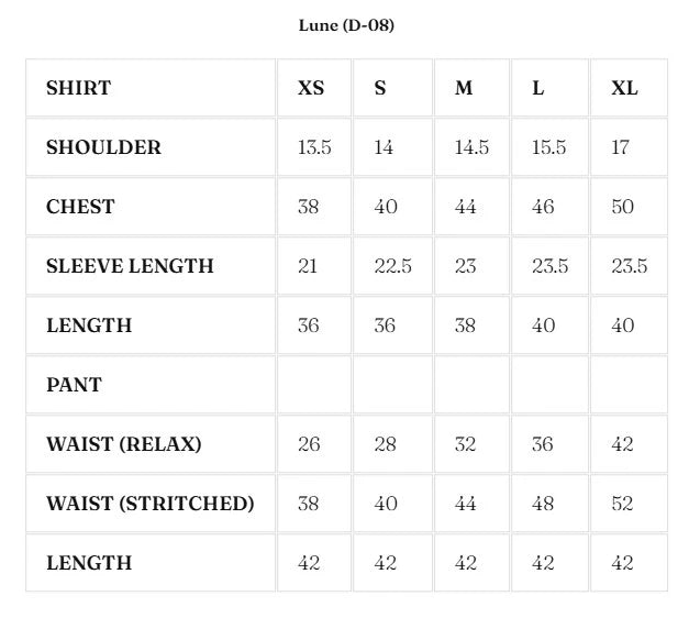 Size Chart for Nurae '26 - Lune (D-08)