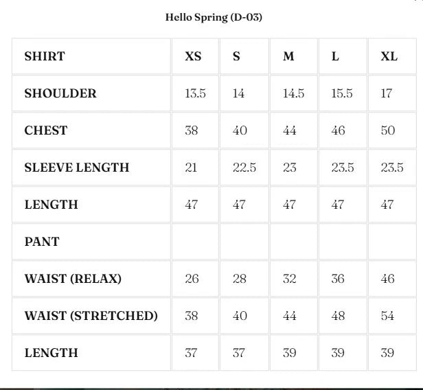 Size Chart for Nurae '26 - Hello Spring (D-03)