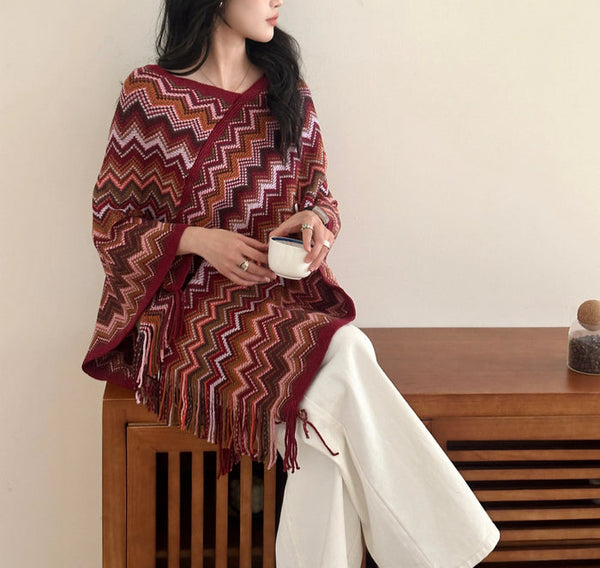 New In '25 - Kai Zig Zag Chevron Knitted Cape