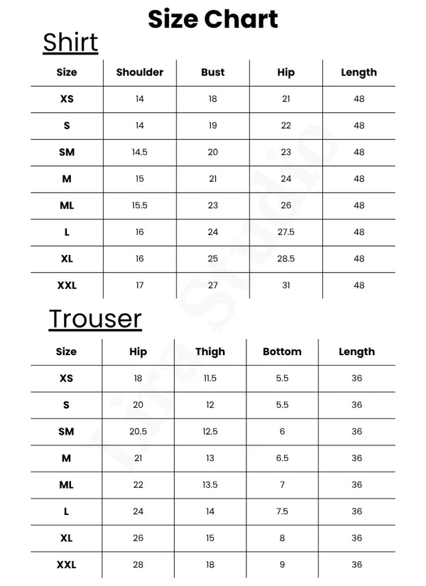 Size Chart for Warm Ivory Embroided Thread Set | LIRA