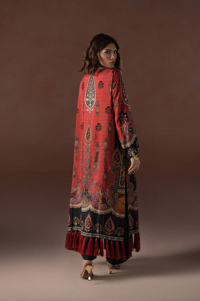 Luxe Edit '25 - Modern Mughal Long Black and Rust Tassel Kaftan Set (D-02)
