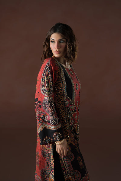 Luxe Edit '25 - Modern Mughal Long Black and Rust Tassel Kaftan Set (D-02)