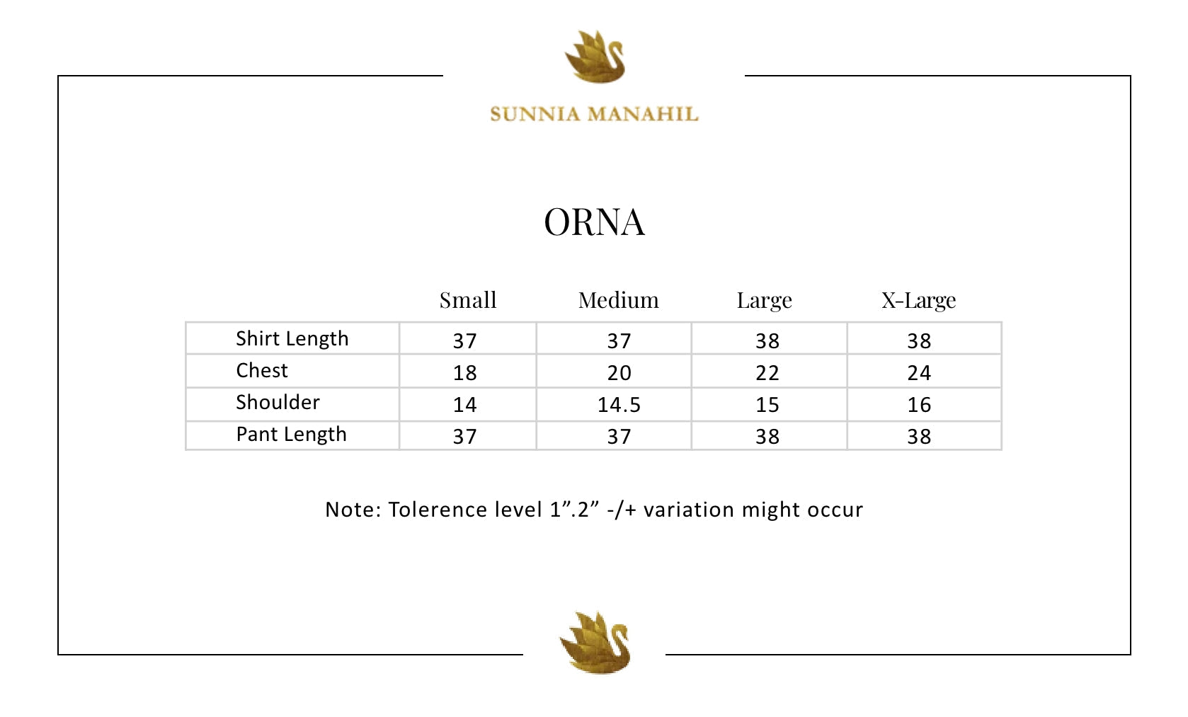 Size Chart for Luxus Luxury Pret '25 - Orna