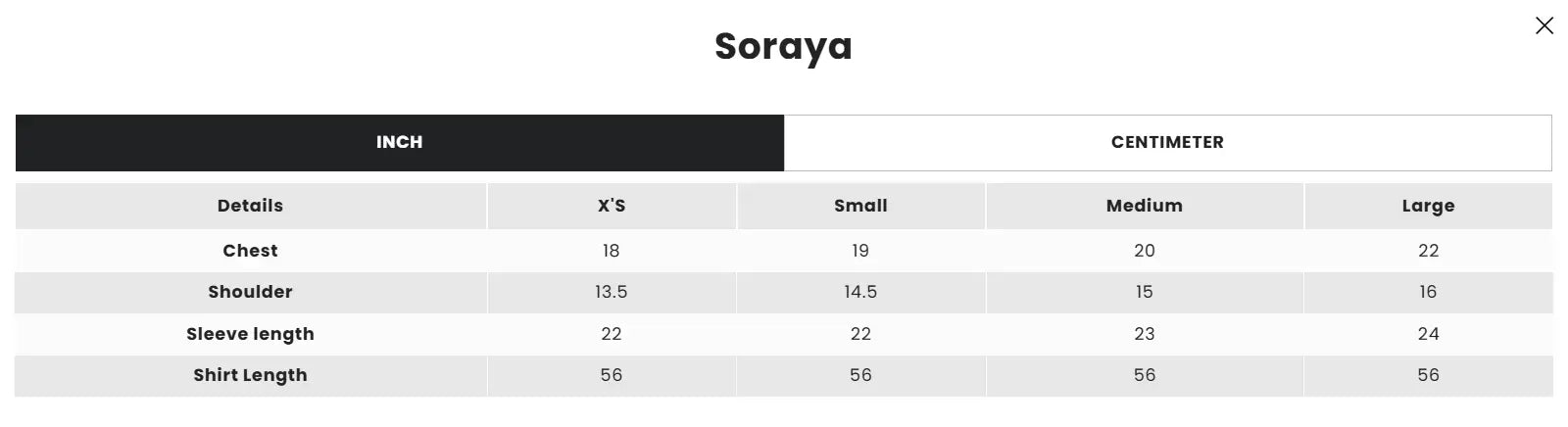 Size Chart for Ramzan Eid 2026 - Soraya