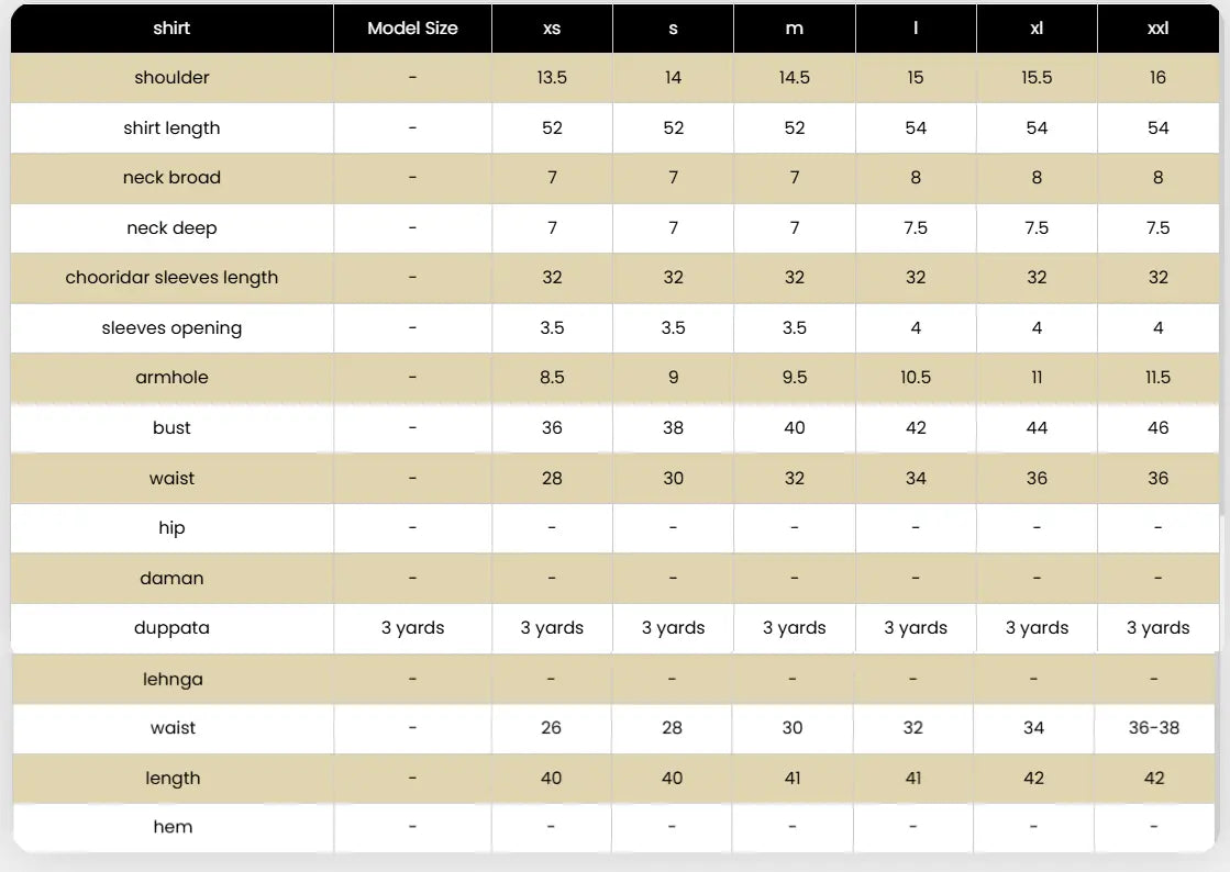Size Chart for New Drop '25 - DW-23