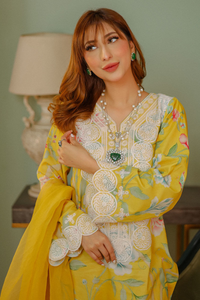 LAILA - Relaxed Yellow Lawn & Organza Kurta Set