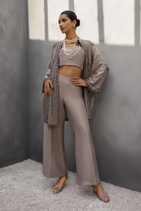 SUBLIME Elegant Taupe Cape with Crystal Embellishments