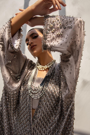 SUBLIME Elegant Taupe Cape with Crystal Embellishments