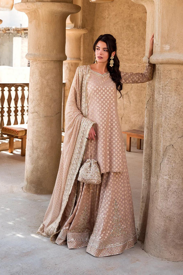 ZAAIN rose gold sharara set