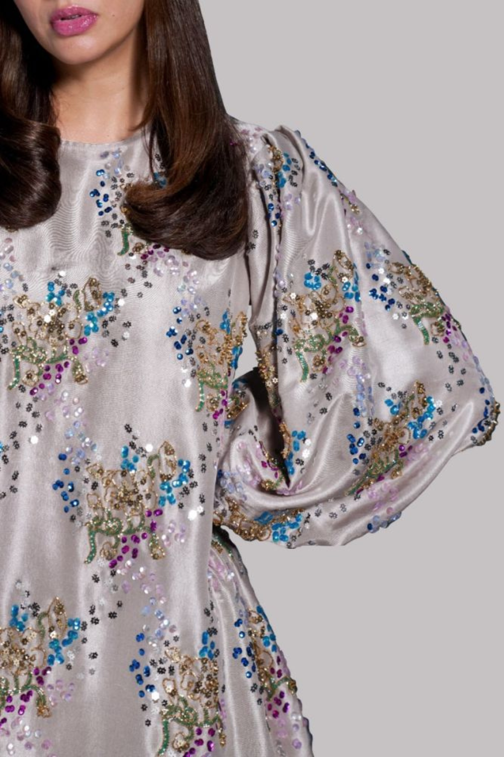 SILVER GREY RAW SILK TUNIC SET - second image