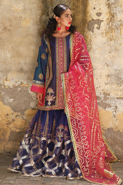 ZIMAL royal blue kurta gharara set 