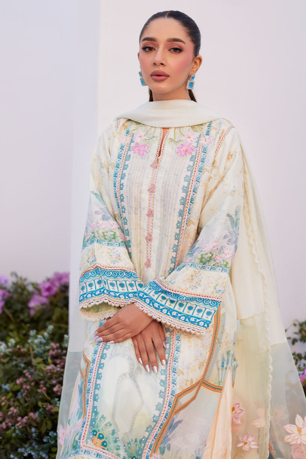 FTA ZAZA PRINTS'24-TURKISH AQUA SHIRT AND DUPATTA - second image