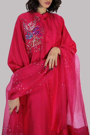 VIRTUAL PINK EMBELLISHED RAW SILK SET