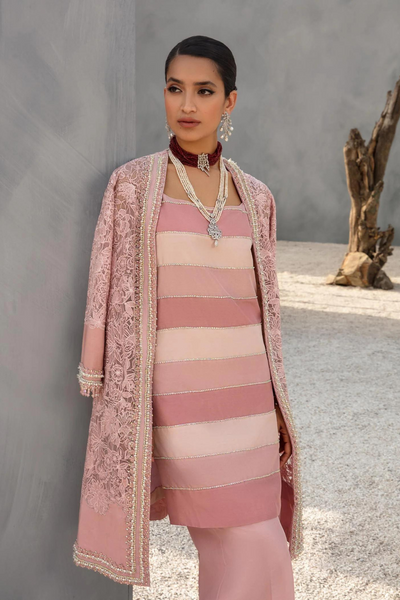 DUSK DELIGHT Intricate Powder Pink Jacket Ensemble