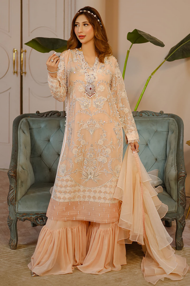 NAZ - Shimmering Peach Georgette & Organza Eid Outfit