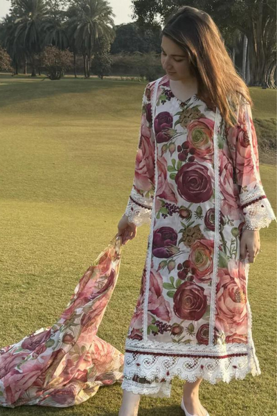 SUMMER LAWN'24- PINK AND MAROON PEONIES DAY OUT(3pc)