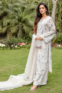  CHANDI - Handcrafted White & Blue Silk Co-ord