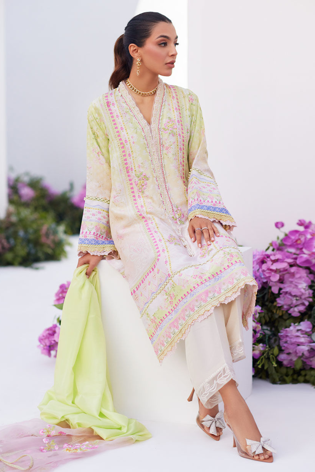 FTA ZAZA PRINT'24-PEAR OMBRÈ SHIRT AND DUPATTA - second image