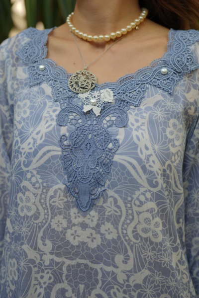SUMMER LAWN'24- CHANTILLY LACE ON CERULEAN BLUE(3pc)