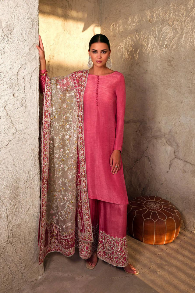 HAFA colar pink kurta and pant set 