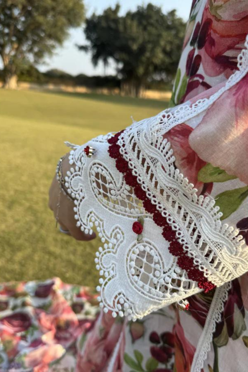 SUMMER LAWN'24- PINK AND MAROON PEONIES DAY OUT(3pc) - second image