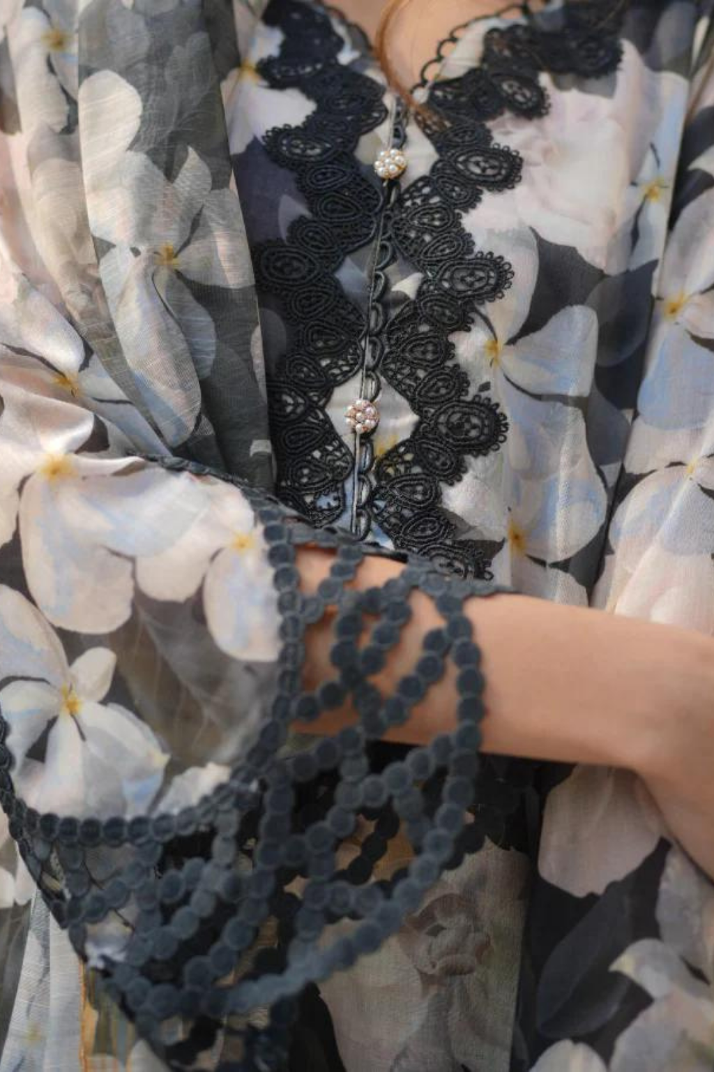 SUMMER LAWN'24- CHAMPA NOIR(3pc) - second image