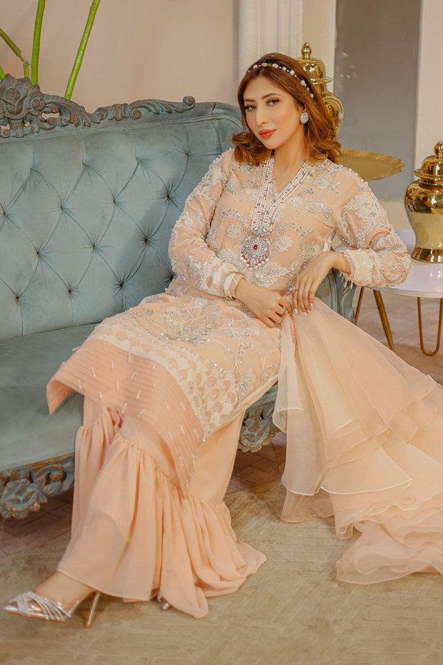 NAZ - Shimmering Peach Georgette & Organza Eid Outfit