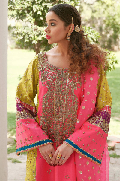 RIMSHA Rajasthani Pink & Dhani Green Raw Silk kurta set