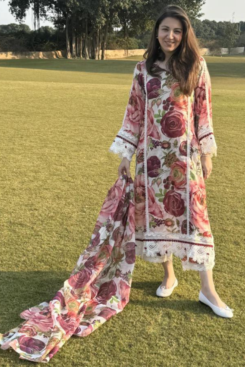 SUMMER LAWN'24- PINK AND MAROON PEONIES DAY OUT(3pc)