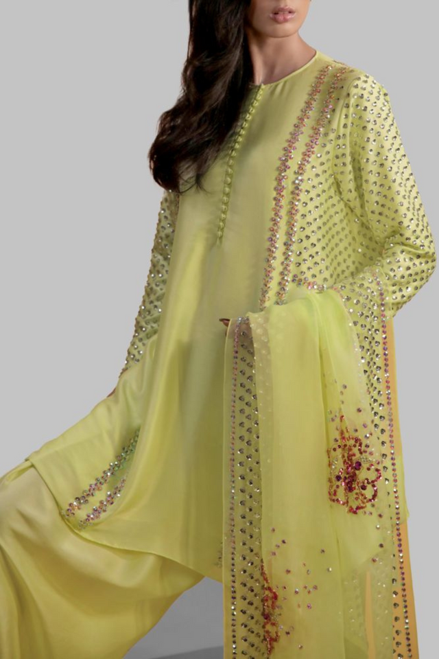 VERBENA YELLOW EMBELLISHED RAW SILK SET