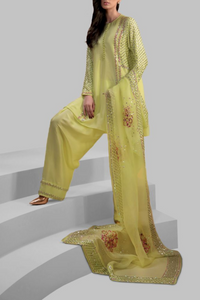 VERBENA YELLOW EMBELLISHED RAW SILK SET