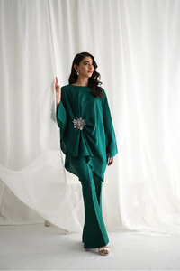 ZAYLA Emerald Green Asymmetrical Silk Top 