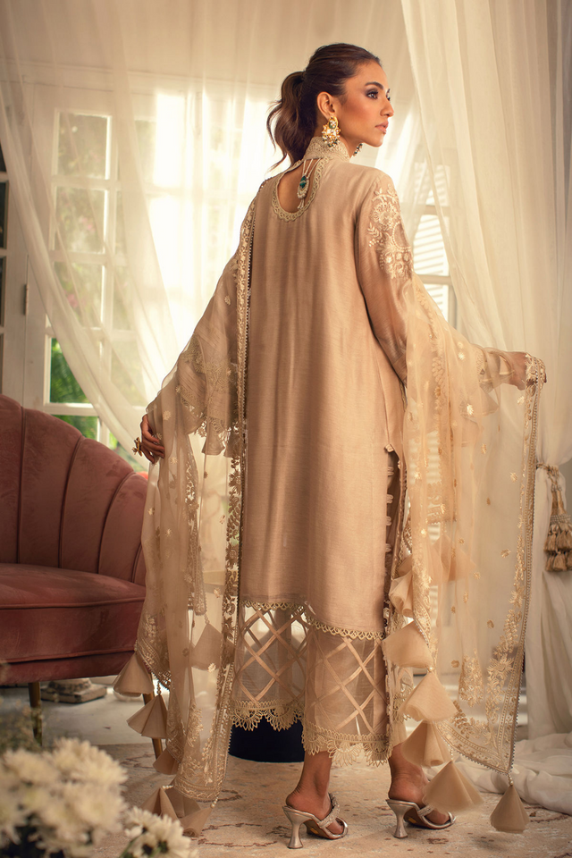 GUL Silk Net Kalidar Sandstone Elegance Shirt