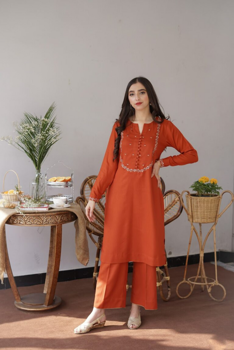 GINGER Rust Wool Mareena Kurta Set