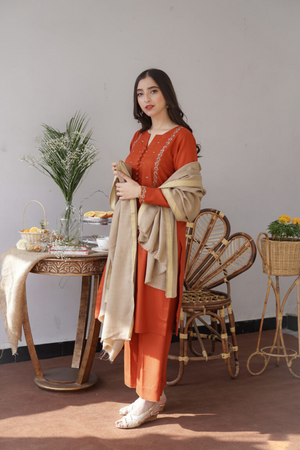 GINGER Rust Wool Mareena Kurta Set