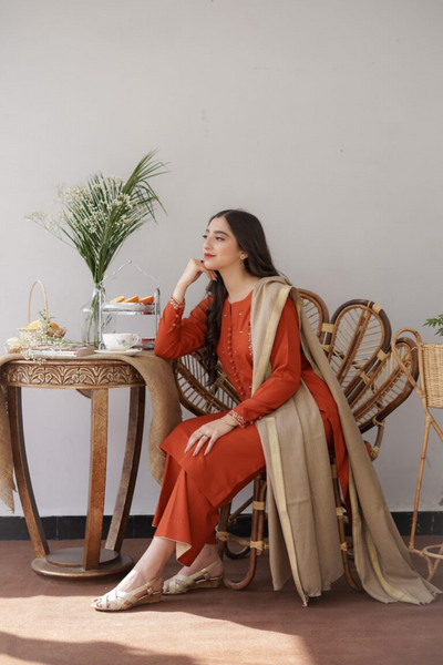 GINGER Rust Wool Mareena Kurta Set