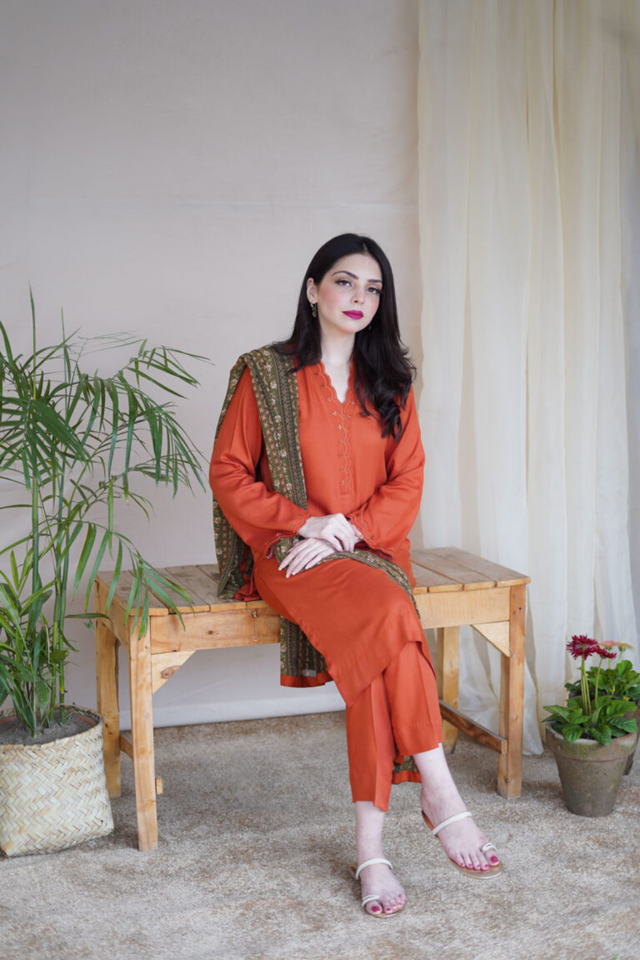 Apricot Wool Mareena Kurta Set