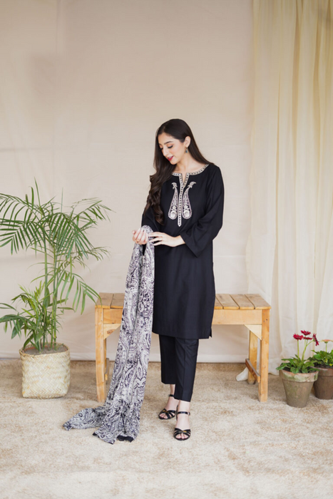 ESPRESSO Black Wool Mareena Kurta  