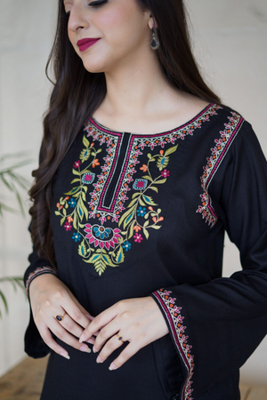 Kohl Wool Mareena Embroidered Kurta  